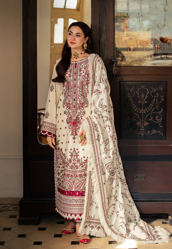 ASIM JOFA-3PC DHANAK SEQUENCE EMBROIDERED SHIRT WITH DHANAK EMBROIDERED SHAWL & DHANAK TOUSER-ADR-4060
