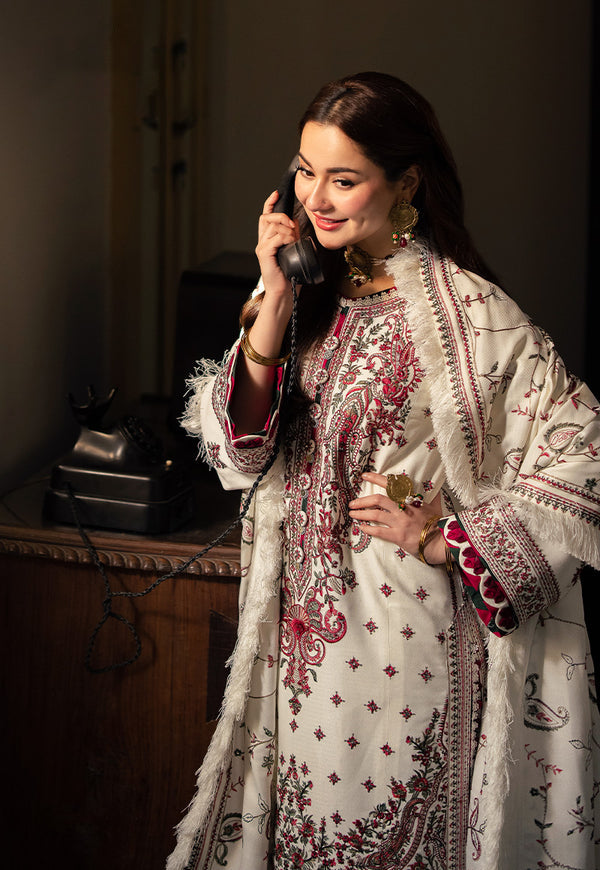 ASIM JOFA-3PC DHANAK SEQUENCE EMBROIDERED SHIRT WITH DHANAK EMBROIDERED SHAWL & DHANAK TOUSER-ADR-4060