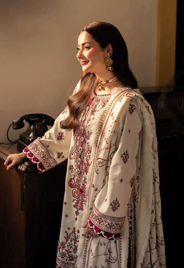 ASIM JOFA-3PC DHANAK SEQUENCE EMBROIDERED SHIRT WITH DHANAK EMBROIDERED SHAWL & DHANAK TOUSER-ADR-4060