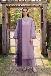 GARNET-3PIECE LAWN EMBROIDERED SHIRT WITH CHIFFON PRINTED DUPATTA AND TROUSER-ADR-4856
