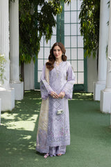 MEHMAL-LAVENDER-3PCS-LAWN EMBROIDERED SHIRT WITH EMBROIDERED PRINTED DUPPATTA & DYED TROUSER-ADR-04