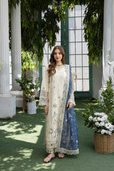 MEHMAL-SNOW DROP-3PCS-LAWN EMBROIDERED SHIRT WITH EMBROIDERED PRINTED DUPPATTA & DYED TROUSER-ADR-03