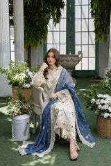 MEHMAL-SNOW DROP-3PCS-LAWN EMBROIDERED SHIRT WITH EMBROIDERED PRINTED DUPPATTA & DYED TROUSER-ADR-03