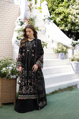 MEHMAL-MUSK BLACK-3PCS-LAWN EMBROIDERED SHIRT WITH PRINTED EMBROIDERED ORGANZA DUPPATTA & TROUSER-ADR-10