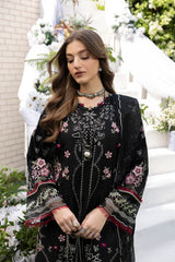 MEHMAL-MUSK BLACK-3PCS-LAWN EMBROIDERED SHIRT WITH PRINTED EMBROIDERED ORGANZA DUPPATTA & TROUSER-ADR-10