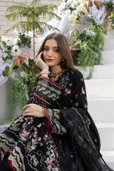 MEHMAL-MUSK BLACK-3PCS-LAWN EMBROIDERED SHIRT WITH PRINTED EMBROIDERED ORGANZA DUPPATTA & TROUSER-ADR-10