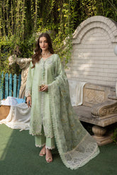 MEHAMAL-MINT BLISS-3PCS-LAWN EMBROIDERED SHIRT WITH EMBROIDERED PRINTED DUPPATTA & TROUSER-ADR-06