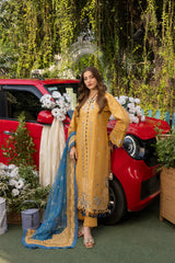 MEHMAL-FLORENCE-3PCS-LAWN EMBROIDERED SHIRT WITH EMBROIDERED PRINTED DUPPATTA & TROUSER-ADR-02