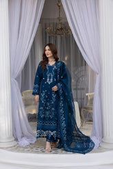 MEHMAL-DAISY-3PCS-LAWN EMBROIDERED SHIRT WITH EMBROIDERED ORGANZA DUPPATTA & DYED TROUSER-ADR-08
