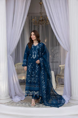 MEHMAL-DAISY-3PCS-LAWN EMBROIDERED SHIRT WITH EMBROIDERED ORGANZA DUPPATTA & DYED TROUSER-ADR-08
