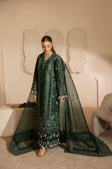 MEHMAL-ZINIA-3PCS-LAWN EMBROIDERED SHIRT WITH EMBROIDERED ORGANZA DUPPATTA & DYED TROUSER-ADR-07