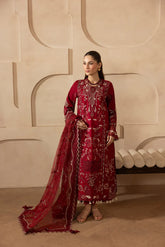 MEHMAL-MARIGOLD-3PCS-LAWN EMBROIDERED SHIRT WITH EMBROIDERED PRINTED DUPPATTA & TROUSER-ADR-09