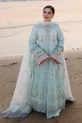 QALAMQAR-3PC LAWN CHIKANKAARI EMBROIDERED SHIRT WITH KHAADI NET EMBROIDERED DUPATTA AND TROUSER-ADR-4789