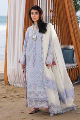 QALAMQAR-3PC LAWN CHIKANKAARI EMBROIDERED SHIRT WITH KHAADI NET EMBROIDERED DUPATTA AND TROUSER-ADR-4791