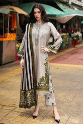 CHARIZMA-3PC KHADDAR PRINTED EMB SHIRT WITH KHADDAR PRINTED DUPATTA AND PRINT TROUSER-ADR-2664