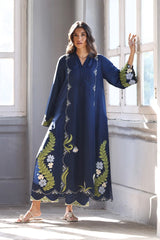 LULUSAR -RAW SILK 2PC -RAW SILK SHIRT EMBROIDRED AND RAW SILK EMBROIDERED TROUSER-ADR_5151