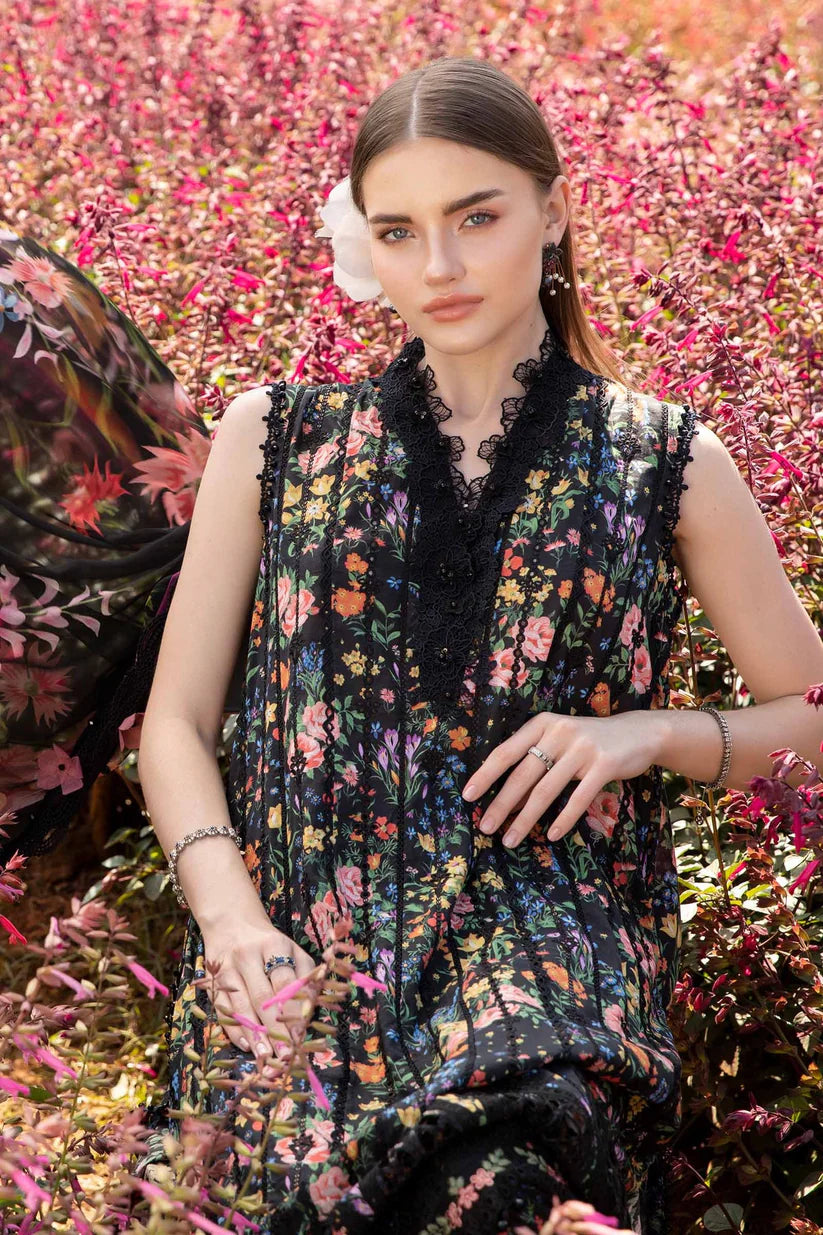 MARIA.B-3PC LAWN PRINTED EMB SHIRT WITH CHIFFON PRINT DUPATTA AND PRINT TROUSER-ADR-2504