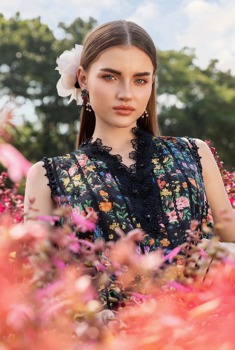 MARIA.B-3PC LAWN PRINTED EMB SHIRT WITH CHIFFON PRINT DUPATTA AND PRINT TROUSER-ADR-2504