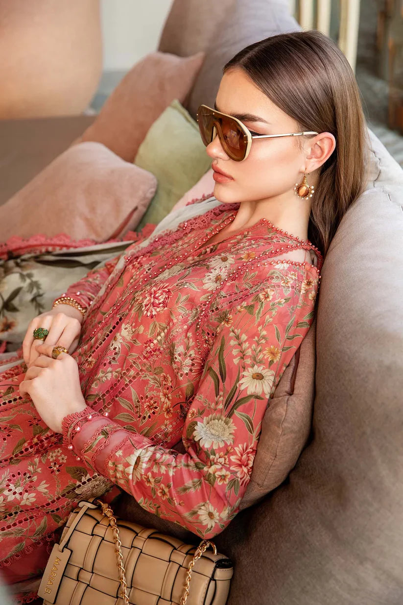 MARIA.B-3PC LAWN PRINTED EMB SHIRT WITH CHIFFON PRINT DUPATTA AND PRINT TROUSER-ADR-2505