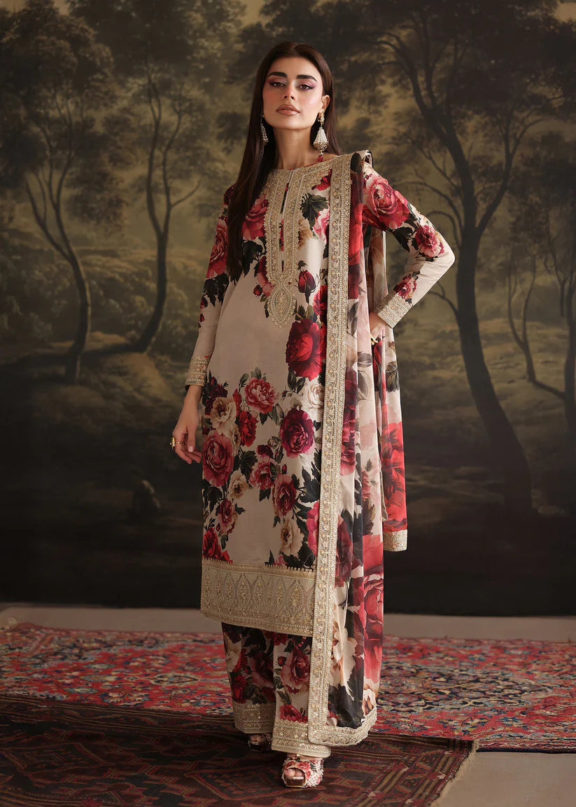 ZAINAB CHOTANI-3PC SHAMOZ SILK PRINT EMBROIDERED SHIRT WITH SOFT SILK PRINT EMBROIDERED DUPATTA & EMB SILK TROUSER ADR-1706