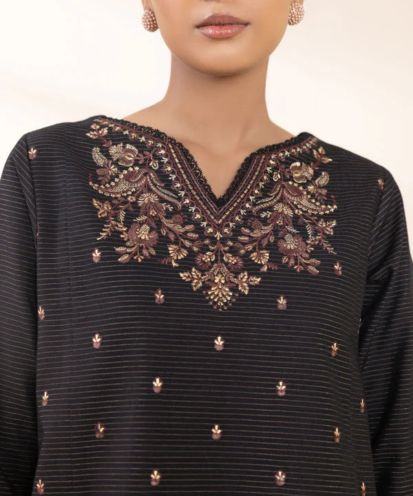 SAPPHIRE- 3PC DHANAK EMBROIDERED SHIRT WITH WOOL PRINT SHAWL AND TROUSER-ADR-3372