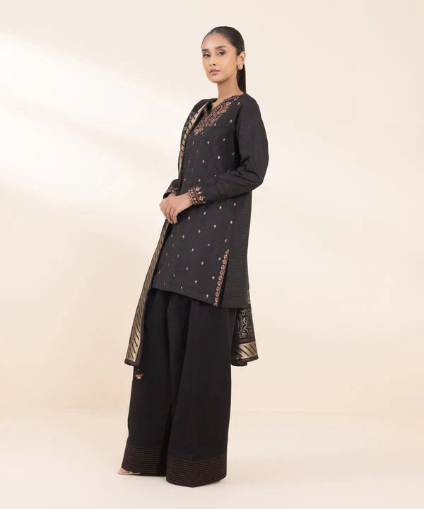 SAPPHIRE- 3PC DHANAK EMBROIDERED SHIRT WITH WOOL PRINT SHAWL AND TROUSER-ADR-3372