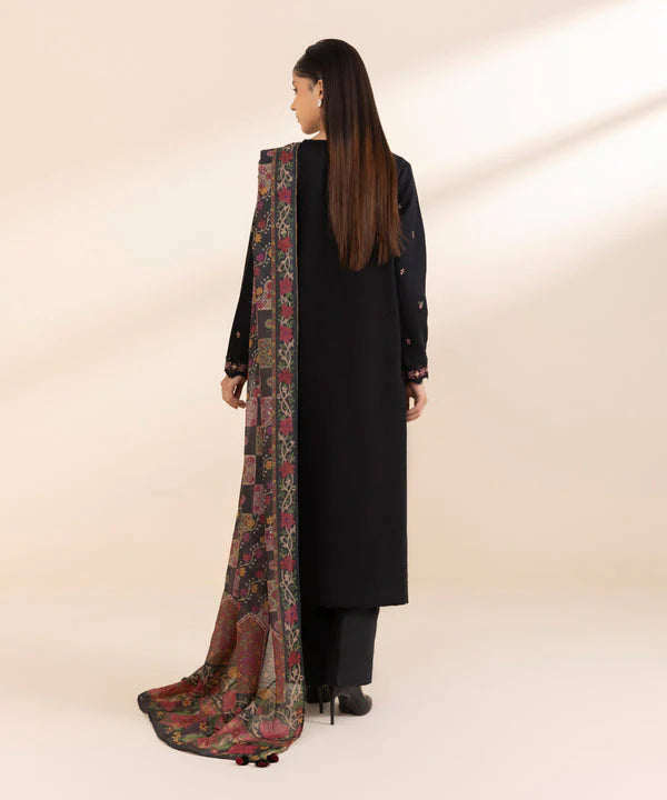 SAPPHIRE-3PC DHANAK EMBROIDERED SHIRT WITH COUTRAI WOOL PRINT SHAWL & TROUSER-ADR-4117