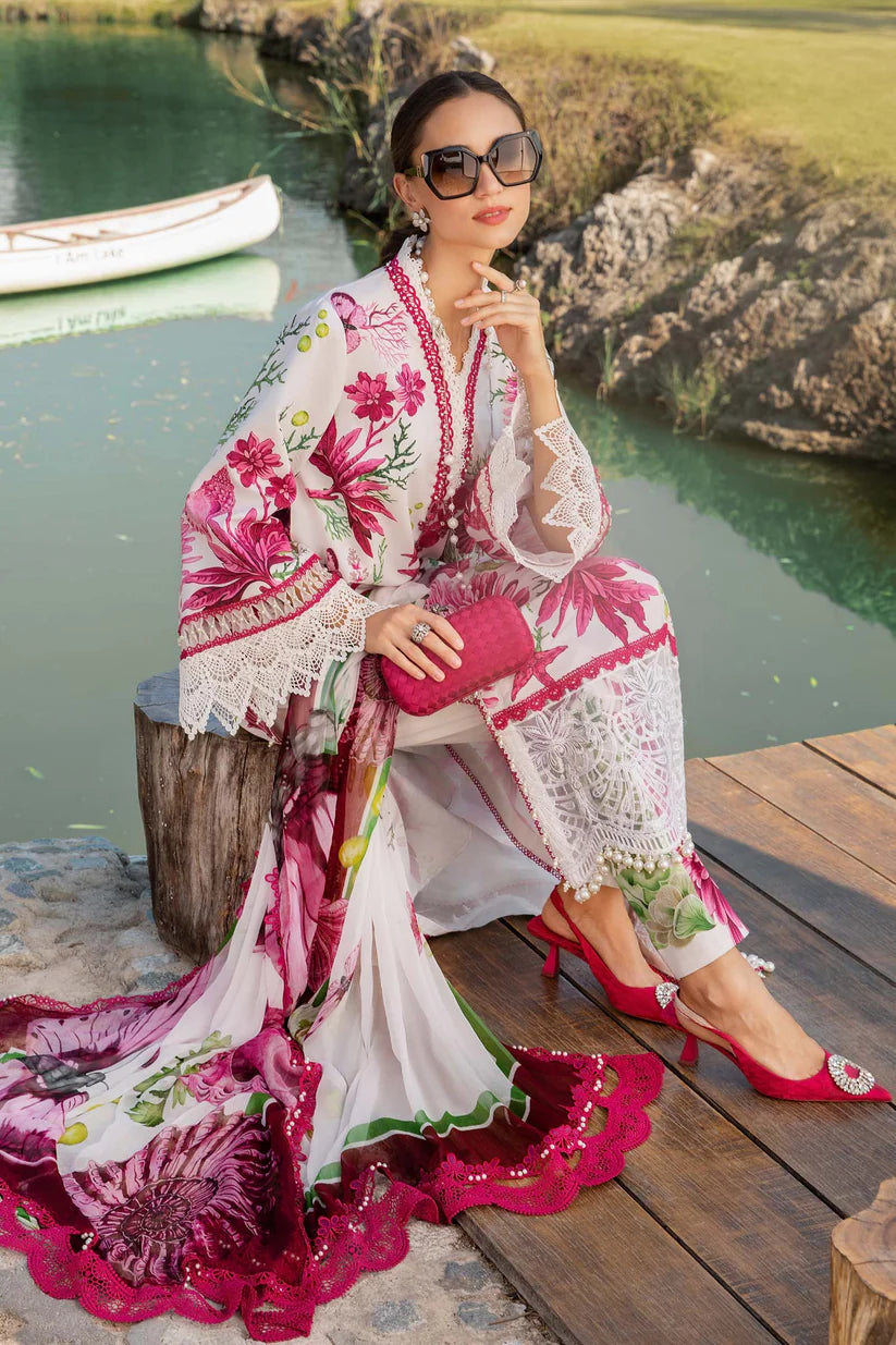 MARIA.B-3PC LAWN EMBROIDERED PRINTED SHIRT WITH CHIFFON PRINT DUPATTA AND PRINT TROUSER-ADR-2
