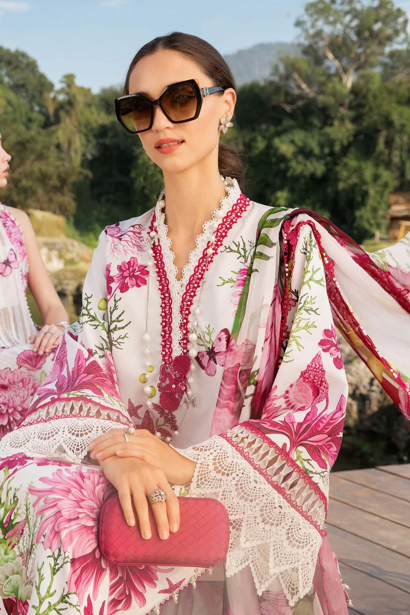 MARIA.B-3PC LAWN EMBROIDERED PRINTED SHIRT WITH CHIFFON PRINT DUPATTA AND PRINT TROUSER-ADR-2
