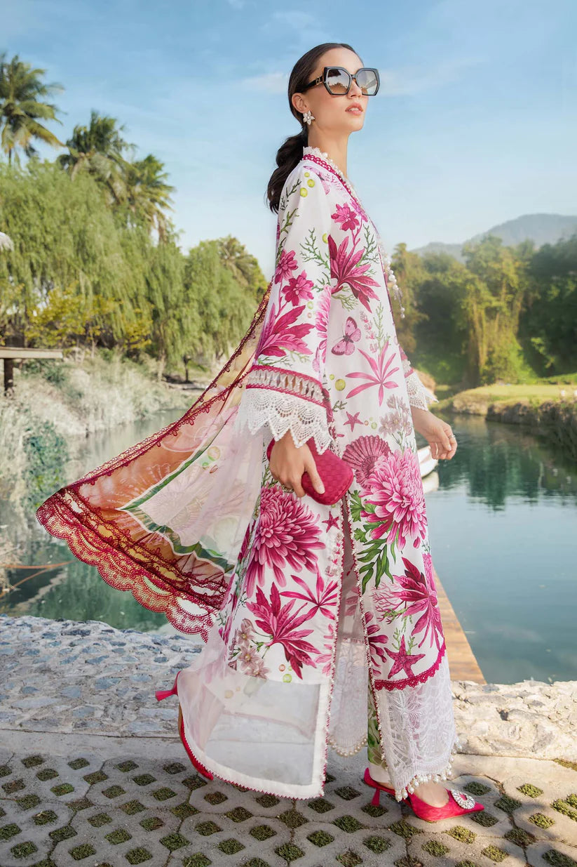 MARIA.B-3PC LAWN EMBROIDERED PRINTED SHIRT WITH CHIFFON PRINT DUPATTA AND PRINT TROUSER-ADR-2