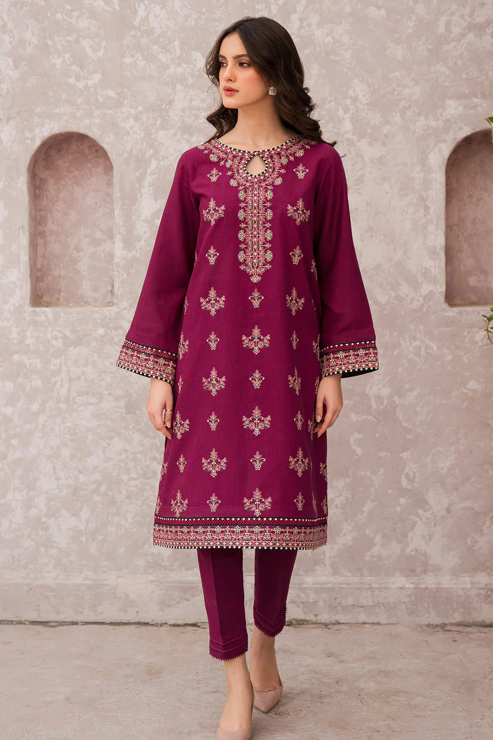 JAZMIN 3PC LAWN EMBROIDERED SHIRT WITH MONARK PRINT DUAPATTA-ADR- 3505