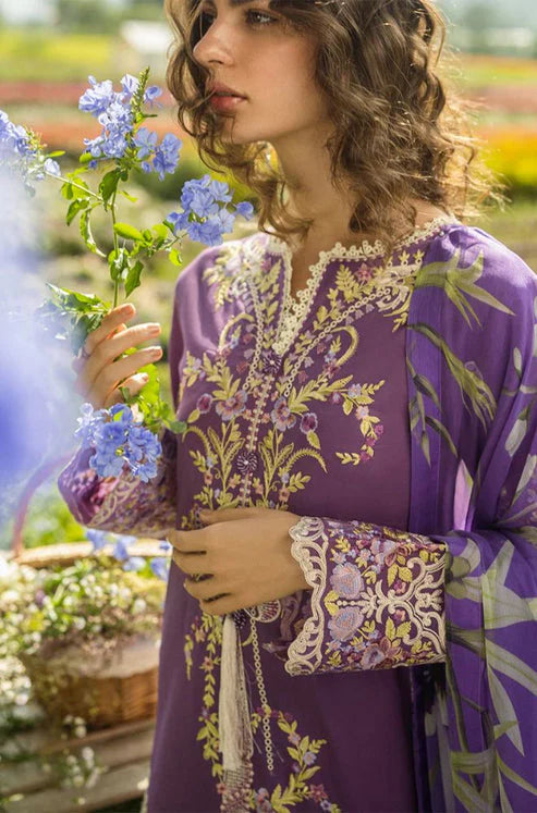 MUSHQ-3PC DHANAK EMBROIDERED SHIRT WITH COUTRAI PRINTED SHAWL & TROUSER-ADR-4091