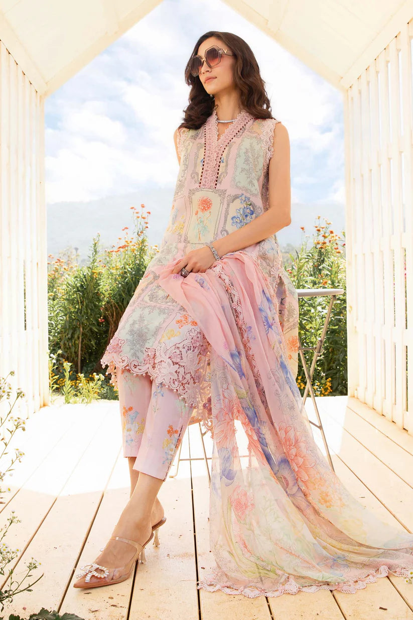 MARIA.B-3PC LAWN EMBROIDERED PRINTED SHIRT WITH CHIFFON PRINT DUPATTA AND PRINT TROUSER-ADR-2522