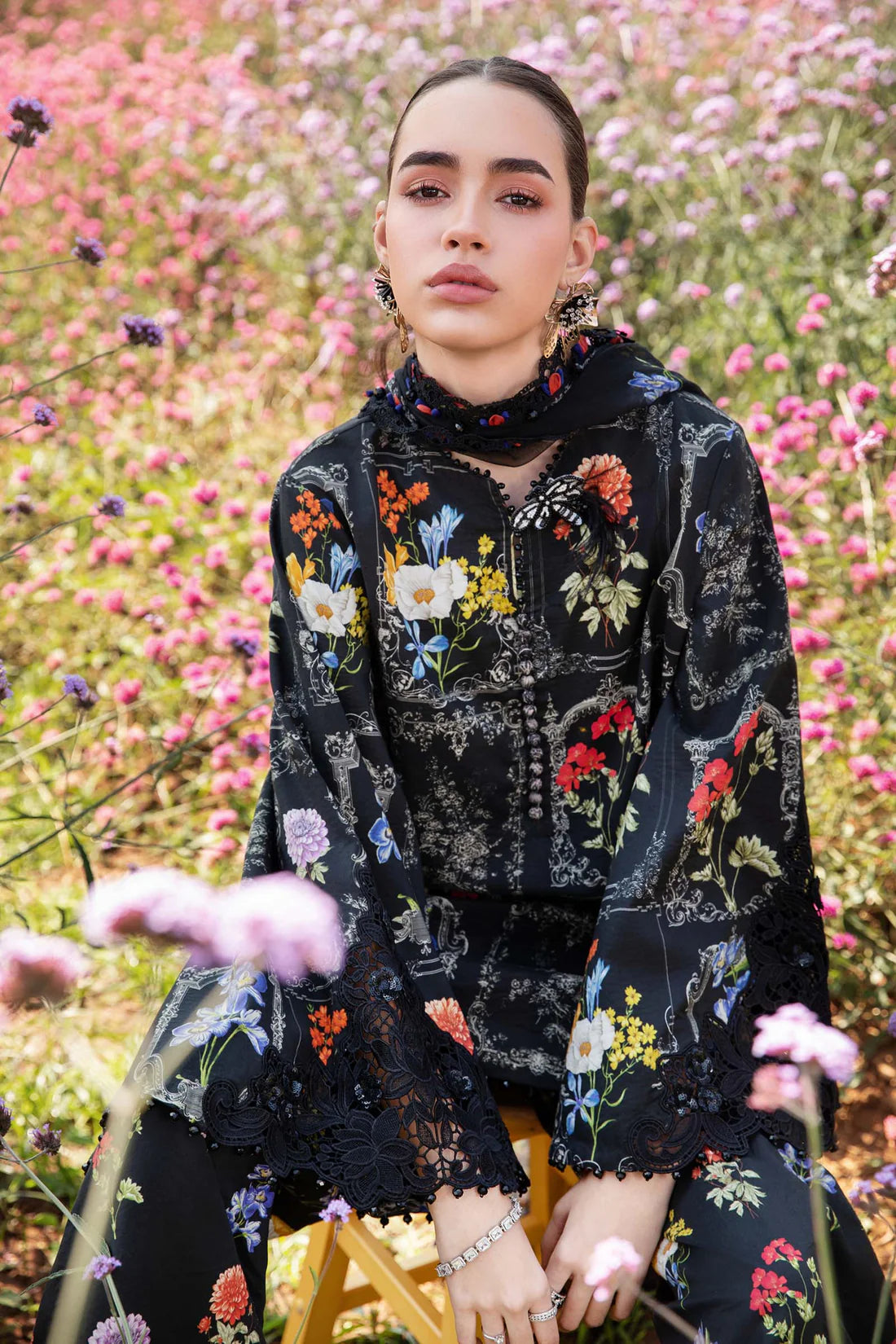 MARIA.B-3PC LAWN EMBROIDERED PRINTED SHIRT WITH CHIFFON PRINT DUPATTA AND PRINT TROUSER-ADR-2521