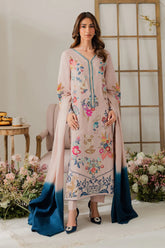 VINTAGE-3PC DHANAK EMBROIDERED SHIRT WITH TYE & DYE CHIFFON DUPATTA AND TROUSER-ADR-4314