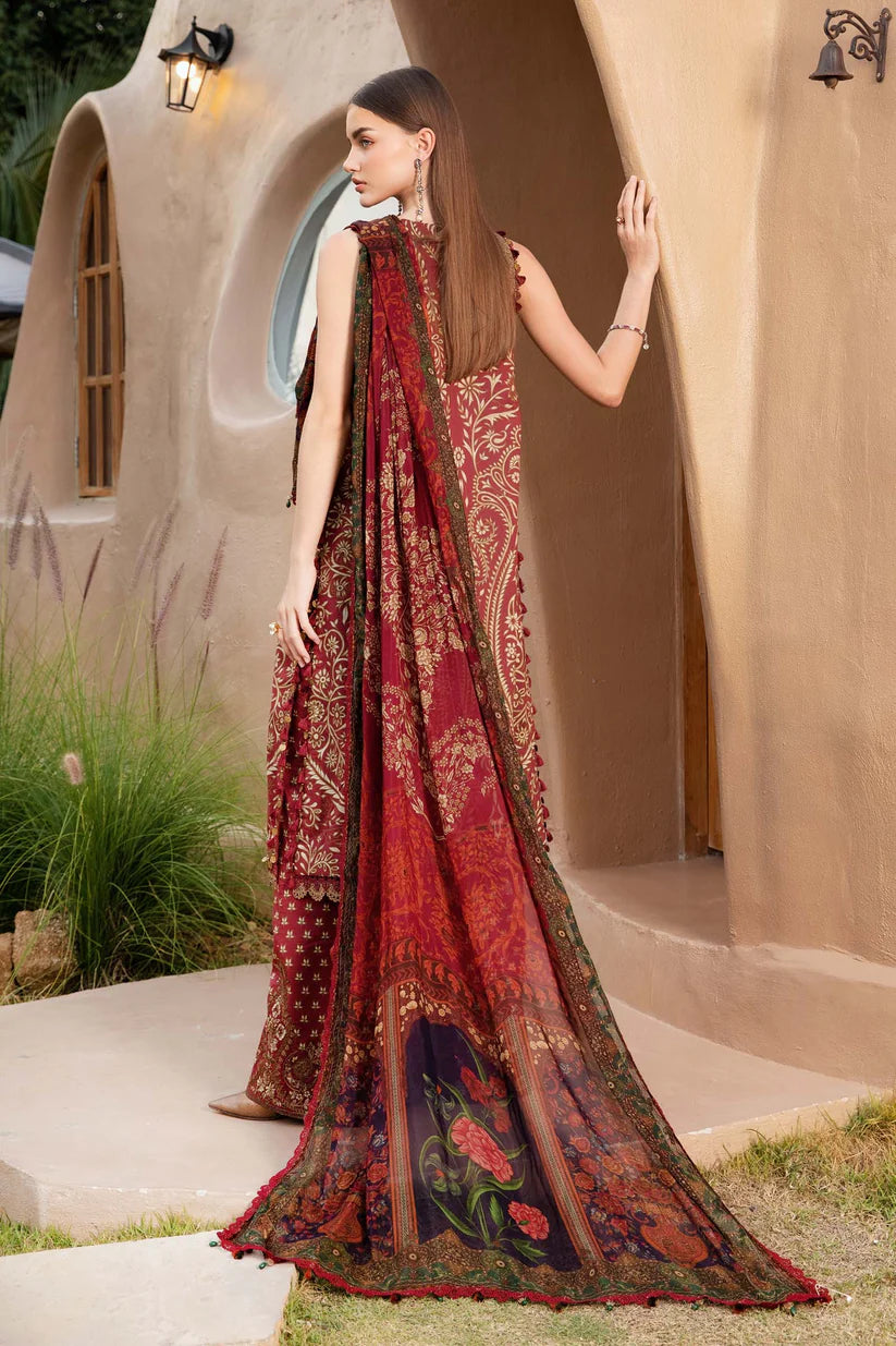 MARIA.B-3PC LAWN EMBROIDERED PRINTED SHIRT WITH CHIFFON PRINT DUPATTA AND PRINT TROUSER-ADR-2518