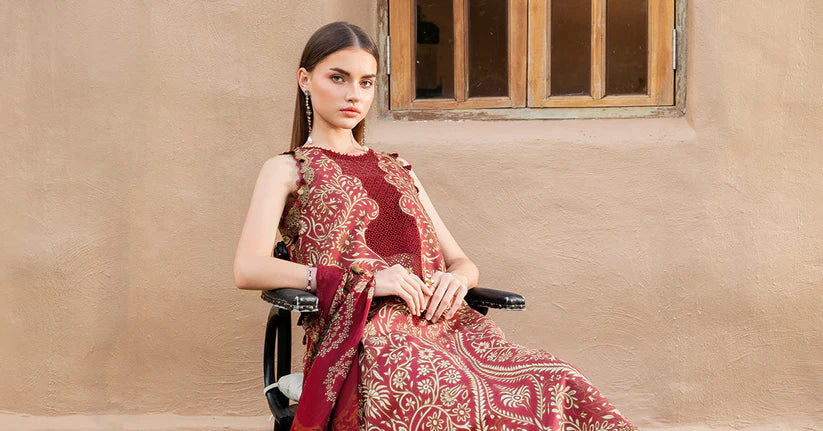MARIA.B-3PC LAWN EMBROIDERED PRINTED SHIRT WITH CHIFFON PRINT DUPATTA AND PRINT TROUSER-ADR-2518