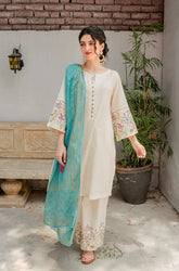 AISLING - 3PC DHANAK EMBROIDERED SHIRT WITH COUTURE WOOL PRINT SHAWL AND EMB TROUSER-ADR-3116