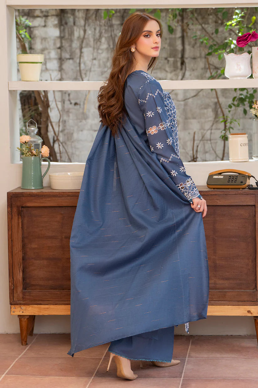 MIRAKHI-3PC LAWN CHIKENKARI EMBROIDERED SHIRT WITH LAWN TUBE SLUB DUPATTA-ADR