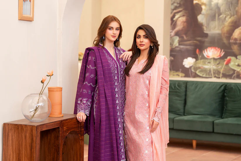 MIRAKHI-3PC LAWN CHIKENKARI EMBROIDERED SHIRT WITH LAWN TUBE SLUB DUPATTA-ADR