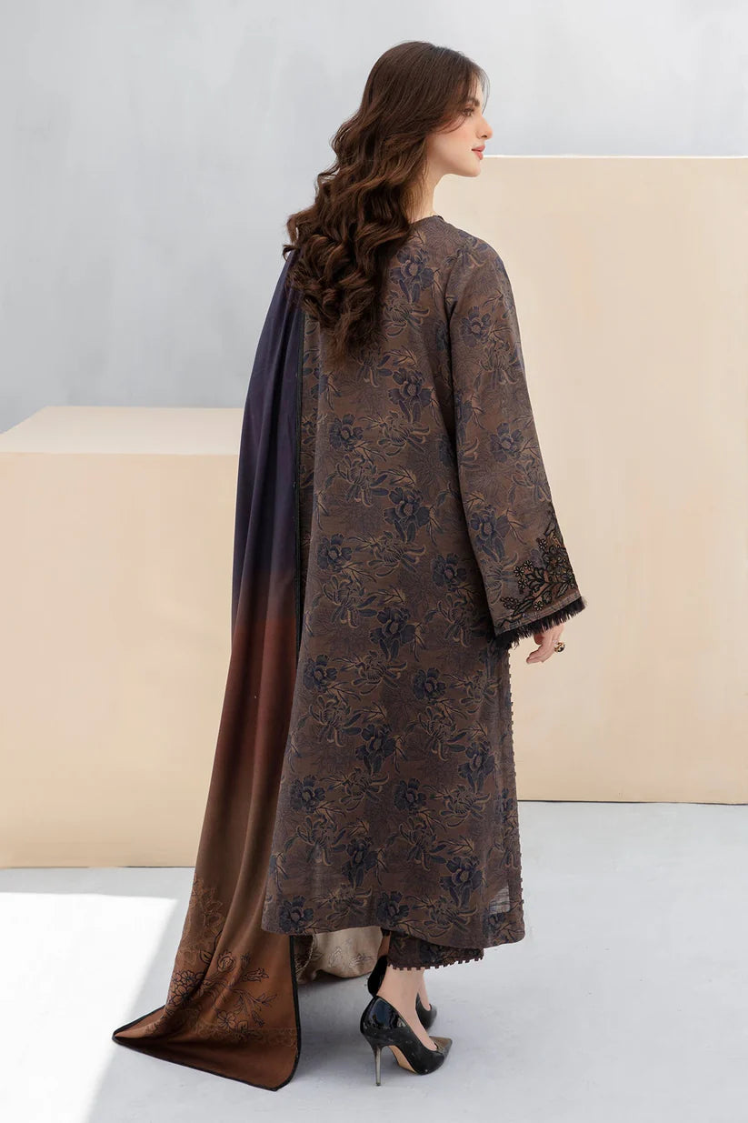 BAROQUE-3PC KHADDAR PRINTED EMB SHIRT WITH KHADDAR PRINT DUPATTA AND PRINT TROUSER-ADR-2603