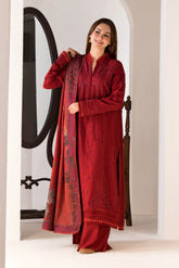 SOBIA NAZIR-3PC DHANAK EMBROIDERED SHIRT WITH COURTRAI PRINTED SHAWL AND TROUSER-ADR-4026