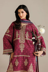 JAZMIN-3PC LAWN PRINTED EMBROIDERED SHIRT WITH BLOSSOM PRINT DUPATTA AND PRINT EMB TROUSER-ADR-005