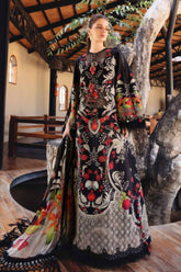 MARIA.B-3PC LAWN EMB PRINTED SHIRT WITH SILK PRINTED DUPATTA & DYED TROUSER-ADR-033