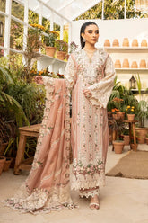 ELAF-3PC LAWN CHIKAN EMBROIDERED SHIRT WITH KHADDI NET EMBROIDERED DUPATTA AND TROUSER-ADR-4767