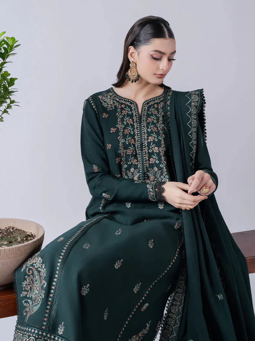 ASIM JOFA-3PC DHANAK EMBROIDERED SHIRT WITH DHANAK EMBROIDERED SHAWL & TROUSER-ADR-
