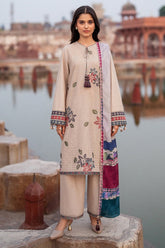 JAZMIN-3PC LAWN EMBROIDERED SHIRT WITH MONARK PRINTED DUPATTA AND TROUSER-ADR-3631
