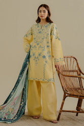 ZARASHAHJAHAN-3PC DHANAK EMBROIDERED SHIRT WITH COURTRAI WOOL PRINTED SHAWL AND TROUSER-ADR-4066