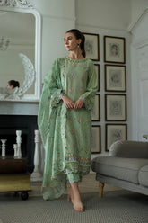 SOBIA NAZIR-3PC LAWN EMBROIDERED SHIRT WITH CHIFFON PRINTED EMB DUPATTA AND TROUSER-ADR-4616