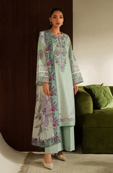 SERAN-3PC DHANAK EMBROIDERED SHIRT WITH COURTRAI PRINTED SHAWL & TROUSER-ADR-4322